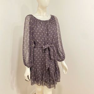 MODA International Gray Polka Dot Silk Chiffon Dress L Large